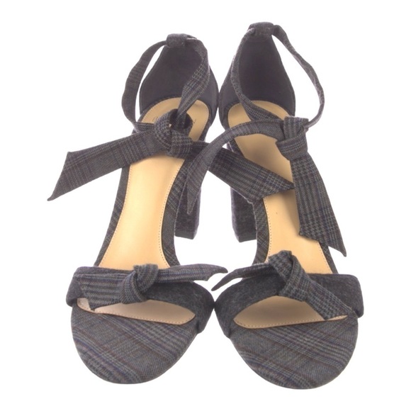 ALEXANDRE Birman Clarita Gray Wool Plaid Check Sandals Block Heels Shoes 9 39 - Picture 2 of 14